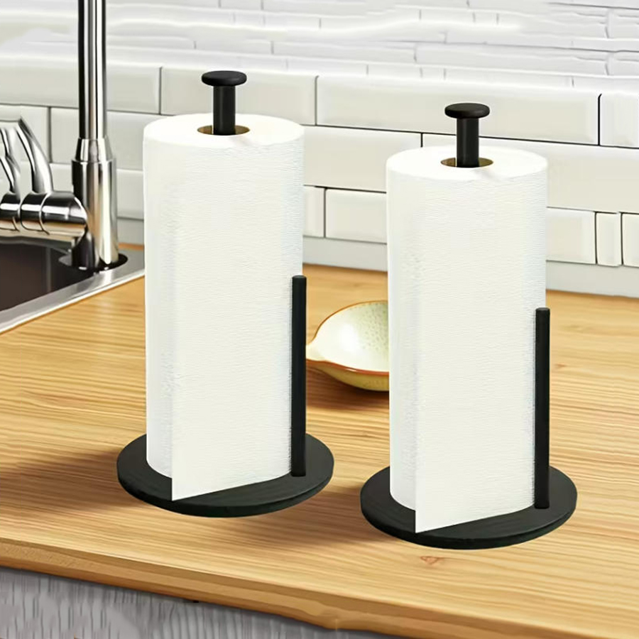 Kitchen Baking Paper Holder - ステンレス製キッチンロールホルダー、重みのあるベース付き - ペーパータオル用の頑丈なカウンタートップオーガナイザー、省スペース設計