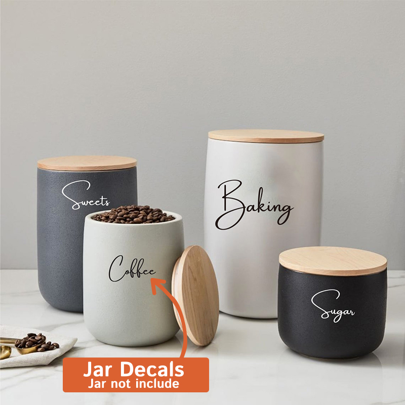 Kitchen Baking Canisters - デカールのみ 8 個キッチン整理キャニスタージャーラベルステッカーデカール茶コーヒー砂糖ベーキング塩米再利用ビニール装飾