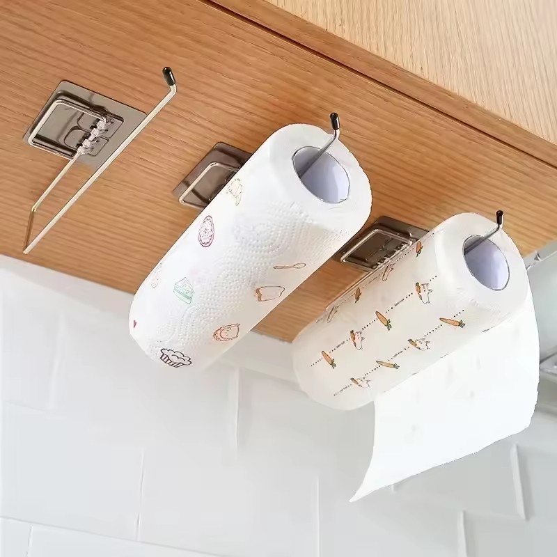 Kitchen Baking Paper Holder - 1 個キッチンペーパータオルホルダー粘着トイレットペーパーラックタオルハンガーティッシュディスペンサーロールナプキンキャビネット収納アクセサリー