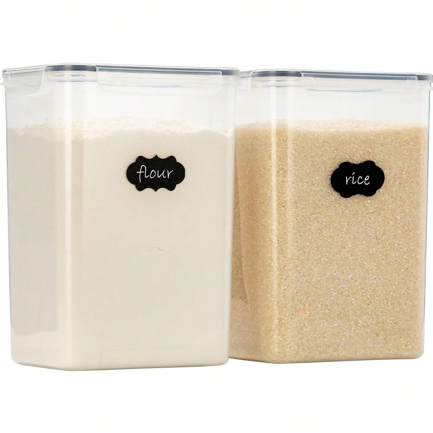Kitchen Baking Canisters - 特大サイズの密閉食品保存容器、蓋付き、2個パック、9.5L、小麦粉、砂糖、米、製菓材料用の密閉キッチン＆パントリー用バルクキャニスター - 透明。