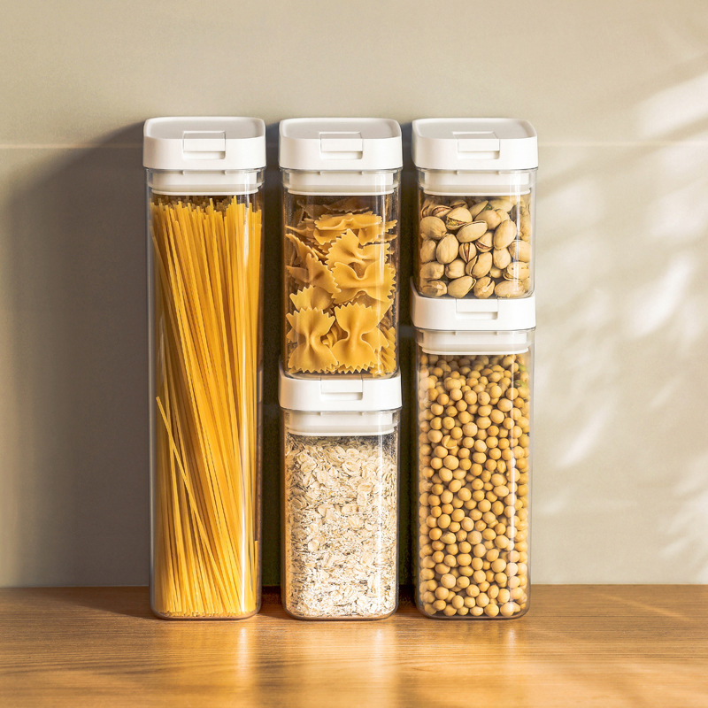 Kitchen Bank - パスタ収納ボックス透明プラスチック穀物シールタンクスパゲッティ保存容器防湿スナックジャーキッチン食品タンク