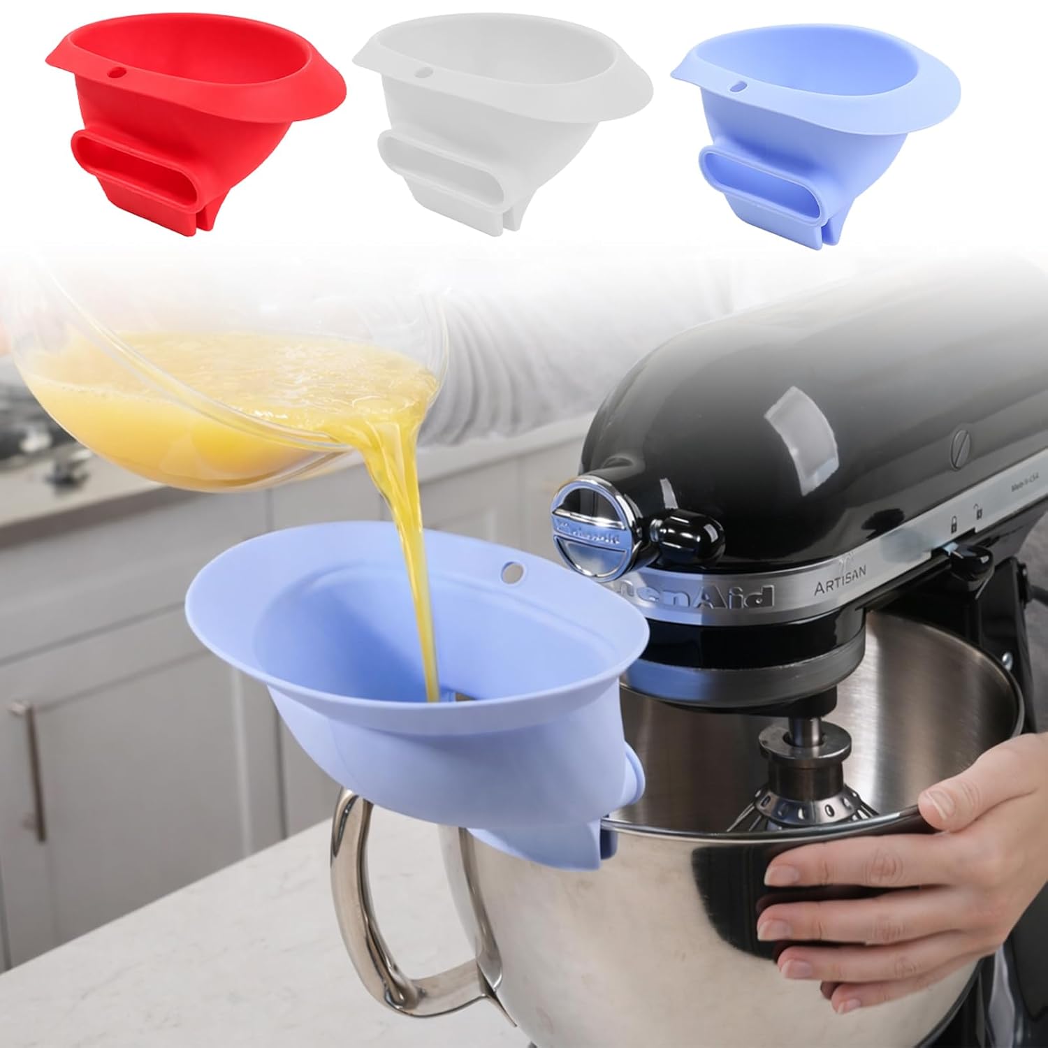 Kitchen Aid Baking Bread - キッチンエイドミキサー用シリコン製小麦粉漏斗、青色小麦粉追加シュート、必須のパン焼きアクセサリー、家庭用製パンツール用品