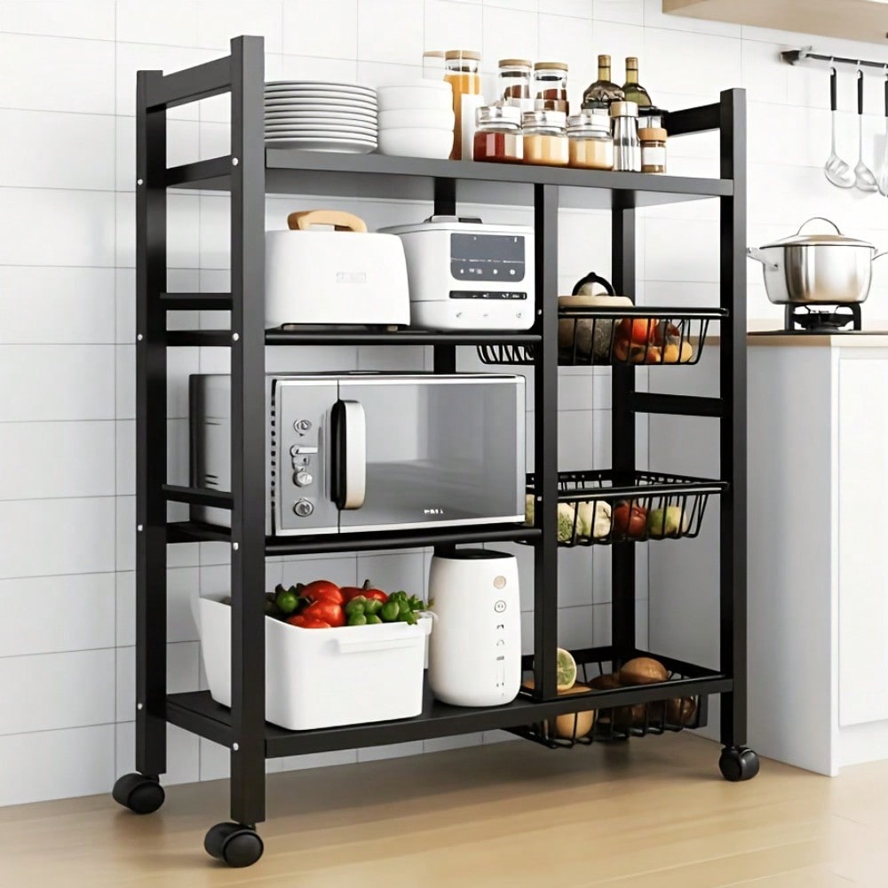 可動式キッチン収納ラック（大型メタルメッシュバスケットと電子 - Kitchen Baking Pantry のレビューと価格