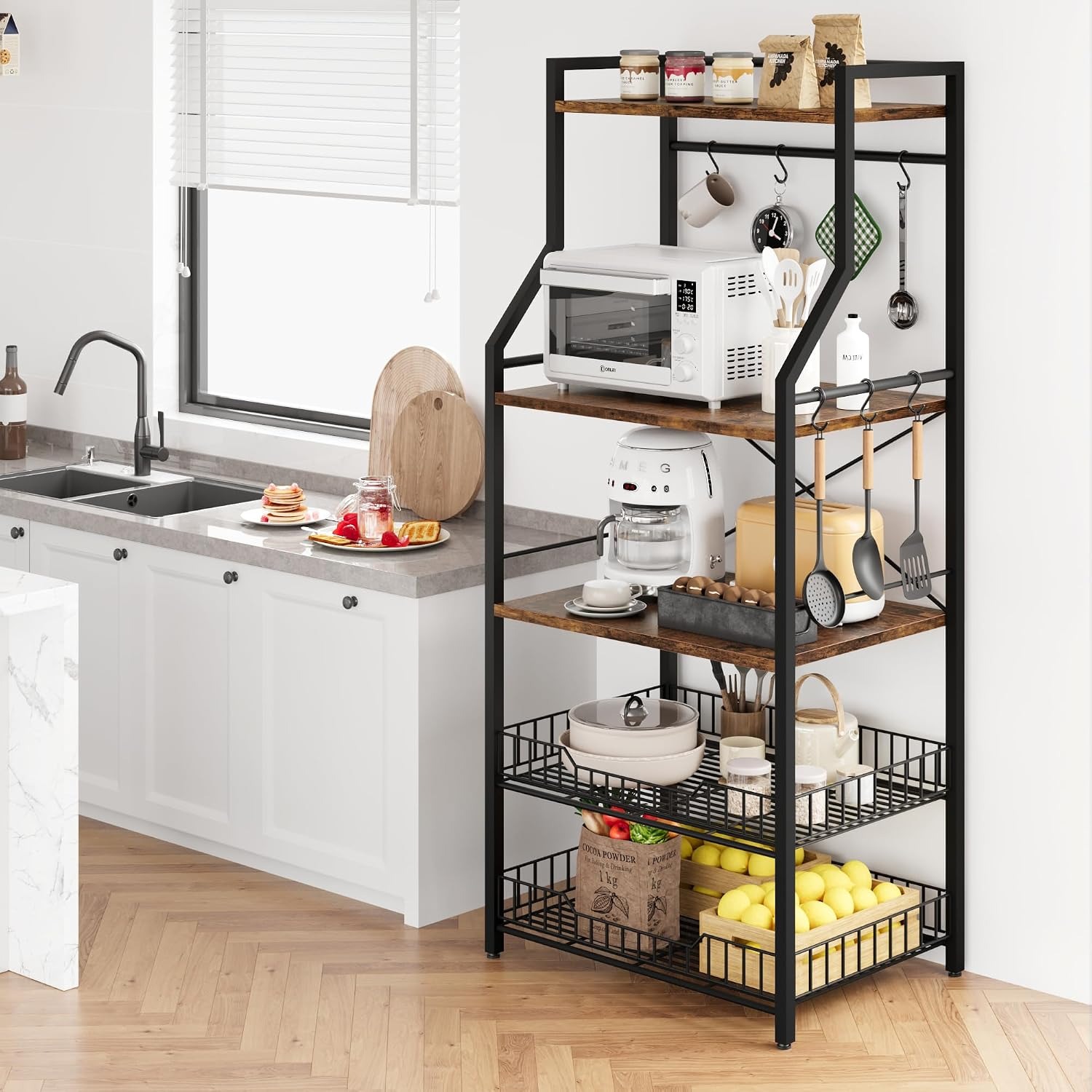5段キッチンベーカーズラック、電子レンジスタンド付きコーヒー - Kitchen Baking Rack のレビューと価格