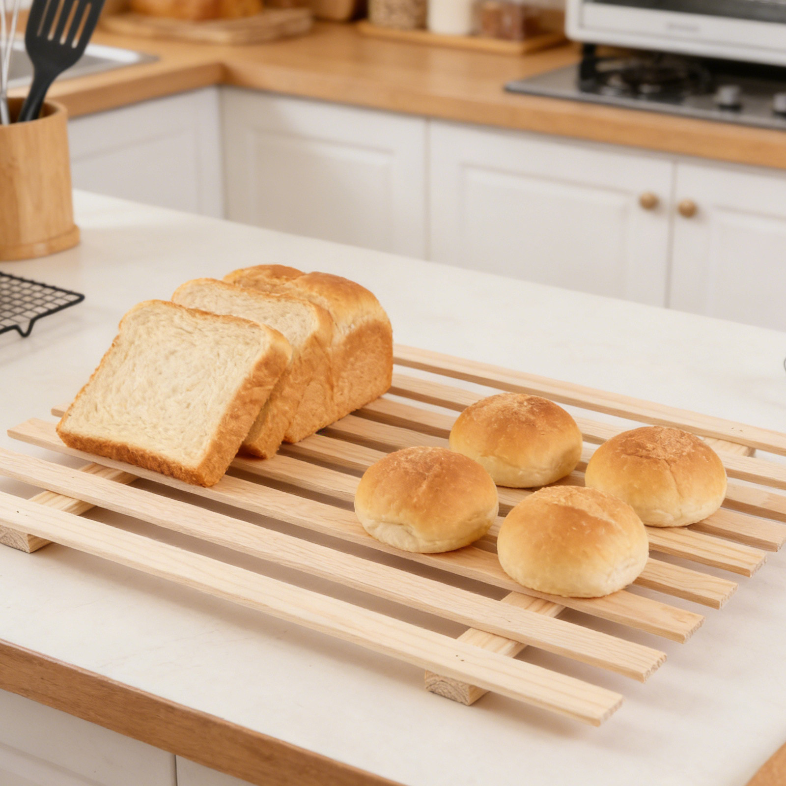 ブレッドウッドクレート3個セット、素朴なファームハウス風木製 - Kitchen Baking Pantry のレビューと価格