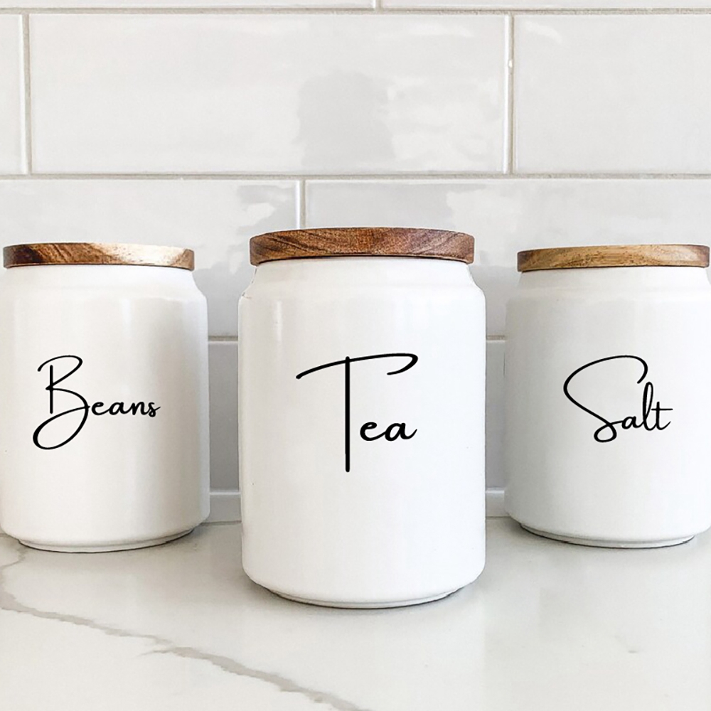 キッチン整理キャニスタージャーラベルステッカー防水デカール茶 - Kitchen Baking Canisters のレビューと価格