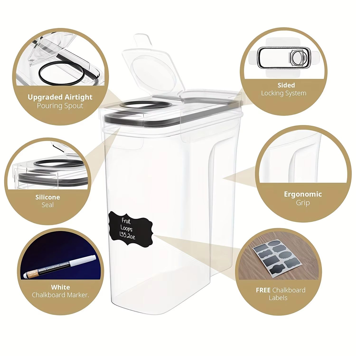2.5L/4L 密封穀物保存容器 3 個セット 透明 PP  - Kitchen Bank のレビューと価格