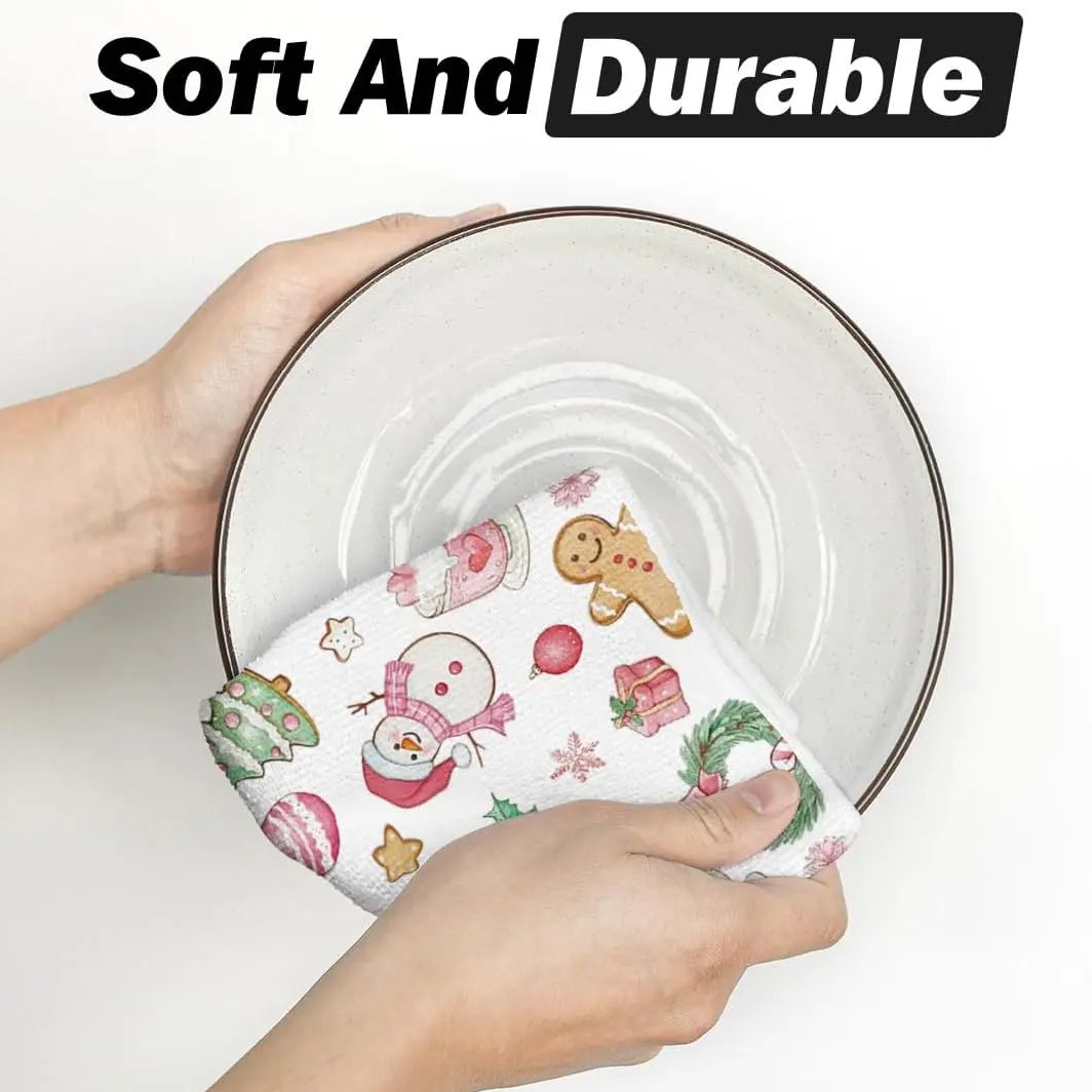 2枚入り、ピンクの雪だるまクリスマスツリーキッチンタオル、4 - Kitchen Baking Necessities のレビューと価格