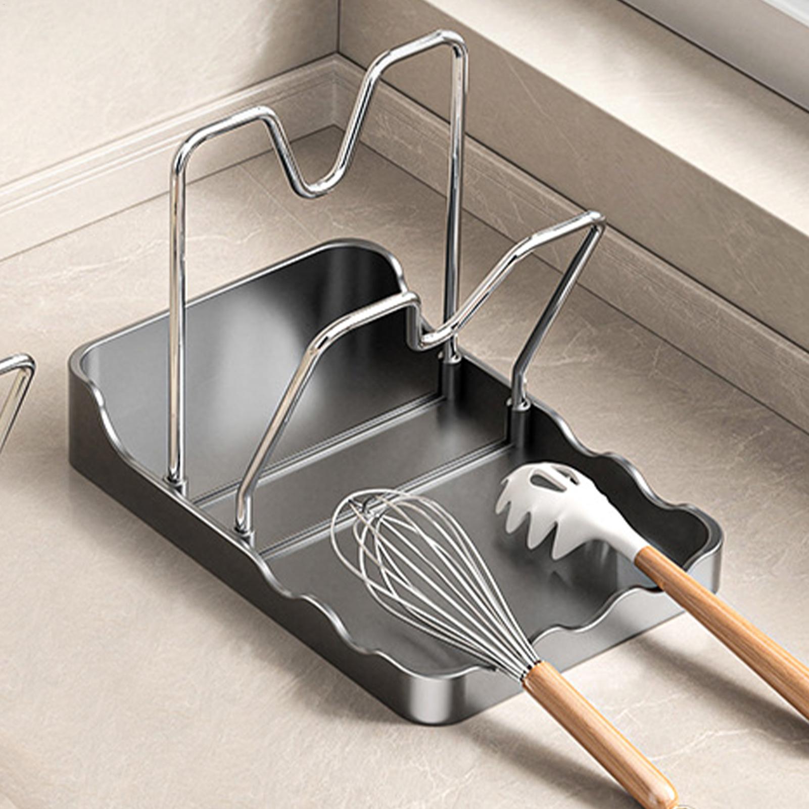 鍋蓋オーガナイザー 垂れ下がり防止トレイ付き縦型スプーンディ - Kitchen Baking Pantry のレビューと価格